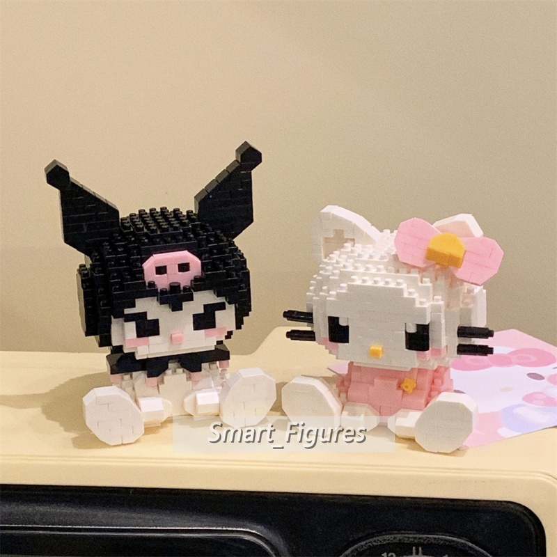 Hello Kitty Kartun Anime Boneka Sanrio Rakitan Mainan Kuromi My Melody Hadiah Gadis Seri Partikel Kecil Blok Bangunan