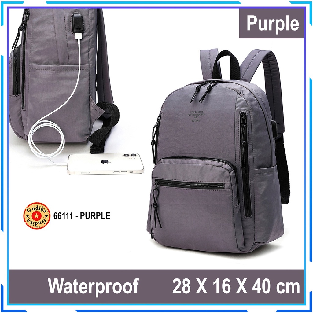 New GUDIKA 66111 - Tas Ransel Laptop 15 inc Pria Wanita (Unisex) Kekinian With USB Port Charger Import Original Bahan Nilon Waterproof Anti Air Premium Korea - tas wanita - tas pria - tas kerja - tas laptop - ransel - gudika bag - tas gudika - tas sekolah