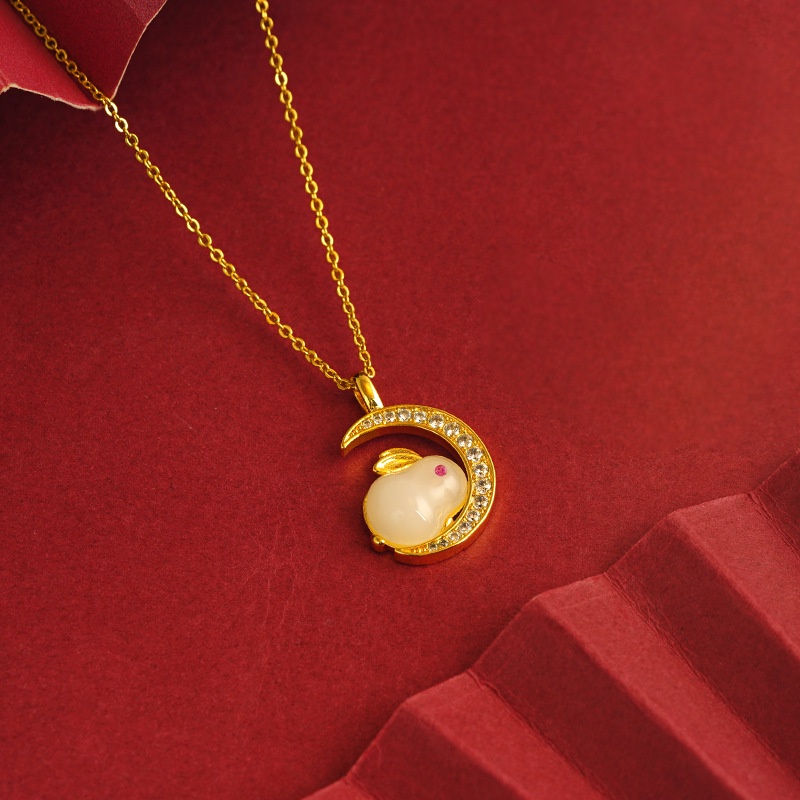 Goldkingdom Perhiasan Fashion Emas Asli Kadar 375Bangkok Aksesoris Ready Stock Cute Cute Rabbit Kalung Manis Gaya Wanita Permata Berlapis Emas Kepribadian Liontin