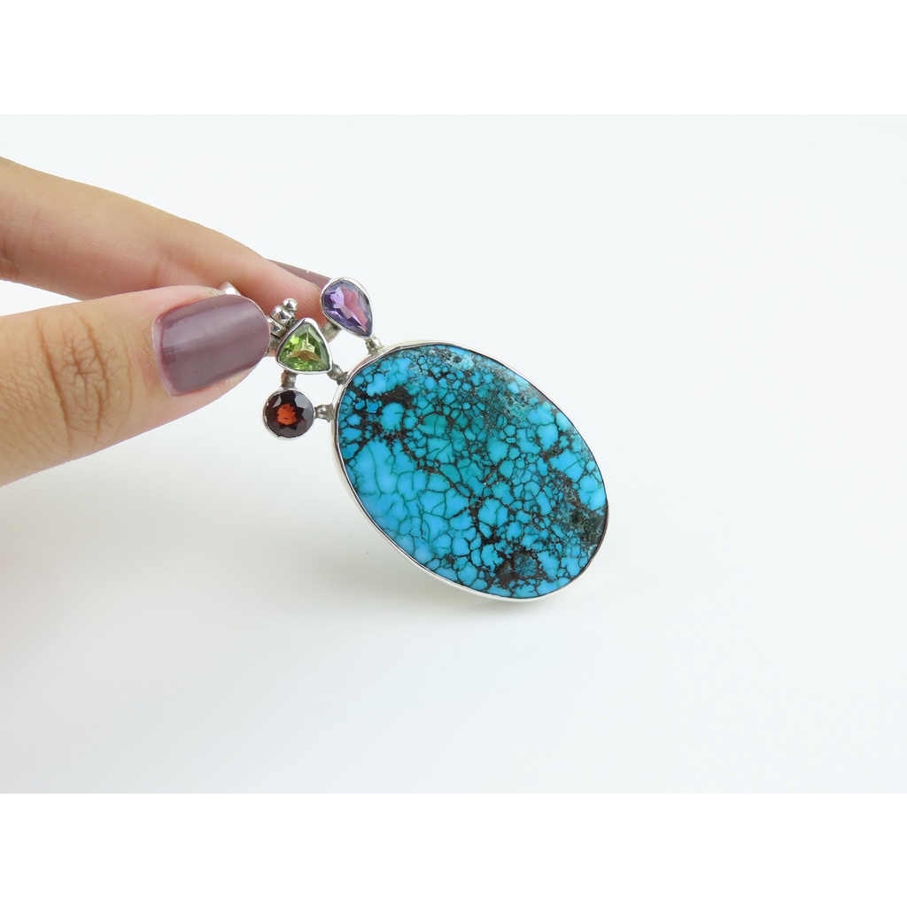 Liontin Turquoise Perak 925 dengan 3 Permata