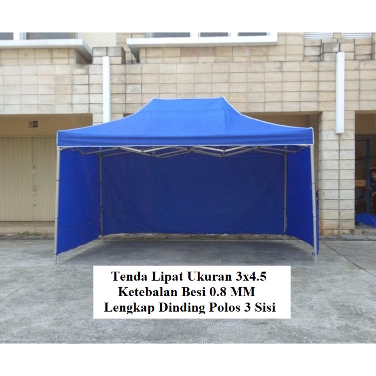 Tenda Lipat Ukuran 3x4.5 Besi Premium Lengkap Dinding Polos 3 Sisi