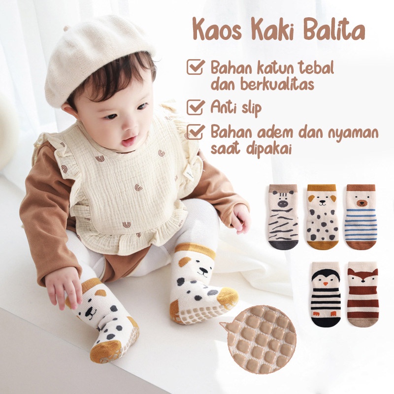 Kaos Kaki Bayi Perempuan Motif Kartun Lucu Anti Slip Bahan Tebal Desain Simple Baby Sock KAAM