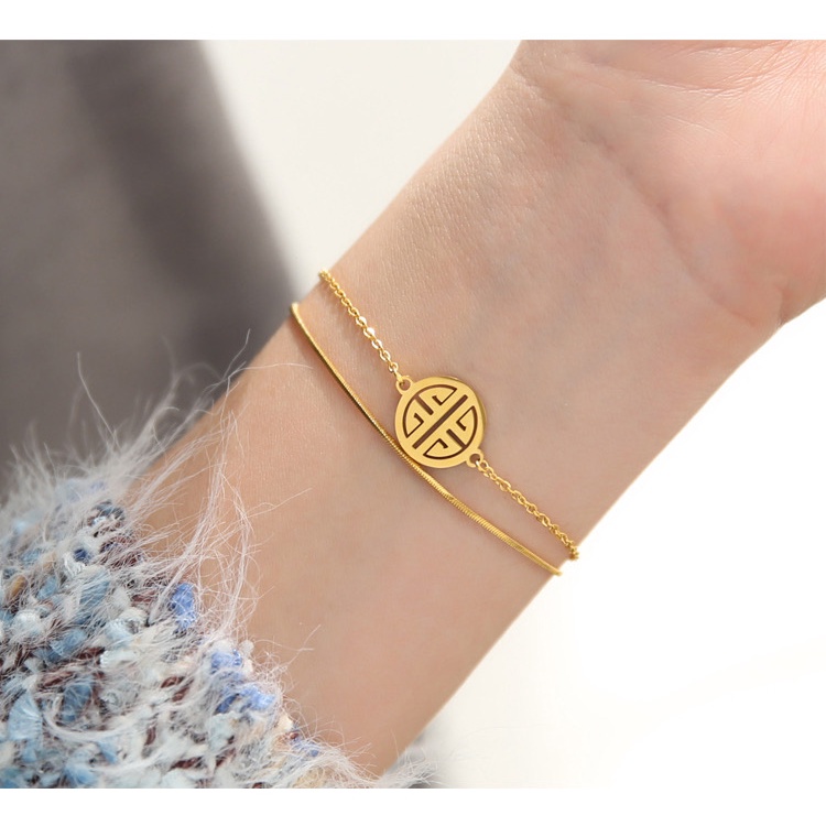 Gelang Lapis Titanium Steel 18k Rose Gold Desain Tulang Ular Gaya China