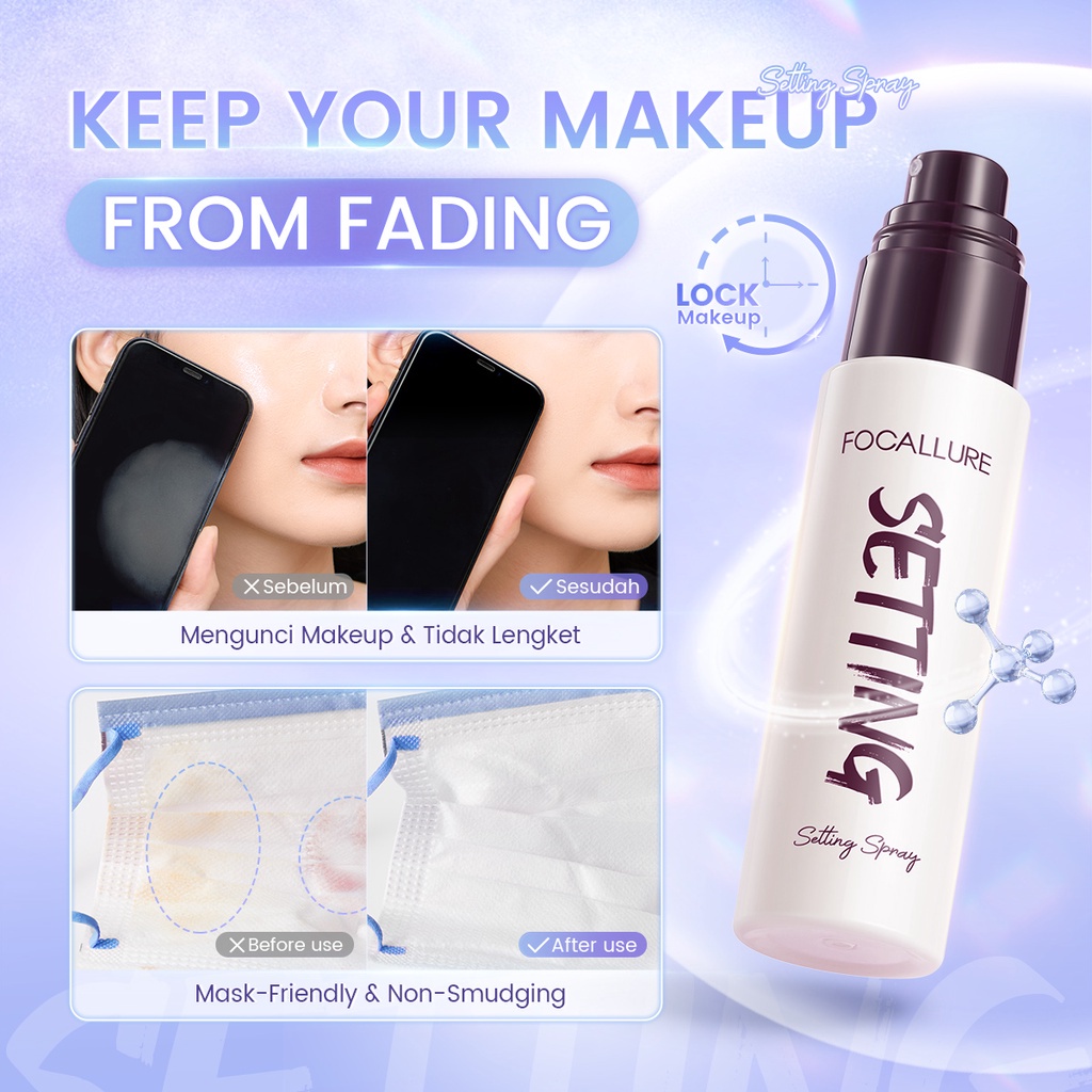 Focallure #PerfectLock Hydrating Oil Control Makeup Setting Spray Long-lasting Lock All Day Lightweight Lasting Anti-Smudge Matte Fine Mist Breathable Setting Spray