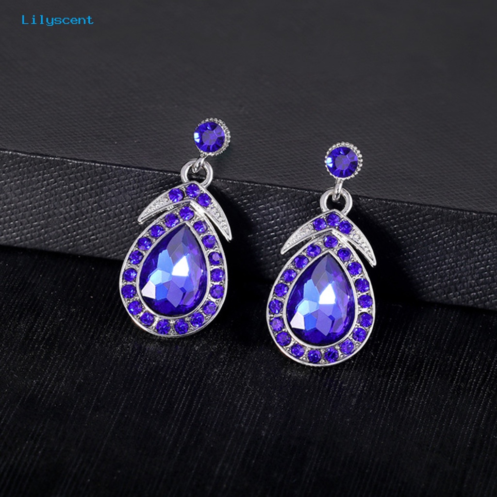 [LS] 1set Anting Pengantin High Gloss Bright Luster Temperamen Berlian Imitasi Hias Geometris Dekorasi Glitter Mewah Tetesan Air Besar Kristal Imitasi Liontin Kalung Wanita Aksesori