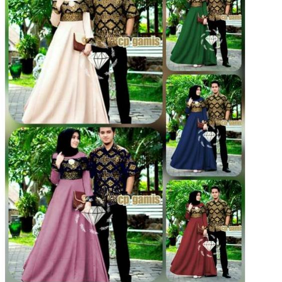 ✨SHOPEE MALL✨ CP YASMIN BATIK COUPLE MUSLIM BATIK PRADA MOSCREPE PASANGAN KEMEJA DAN GAMIS MAXY KR A