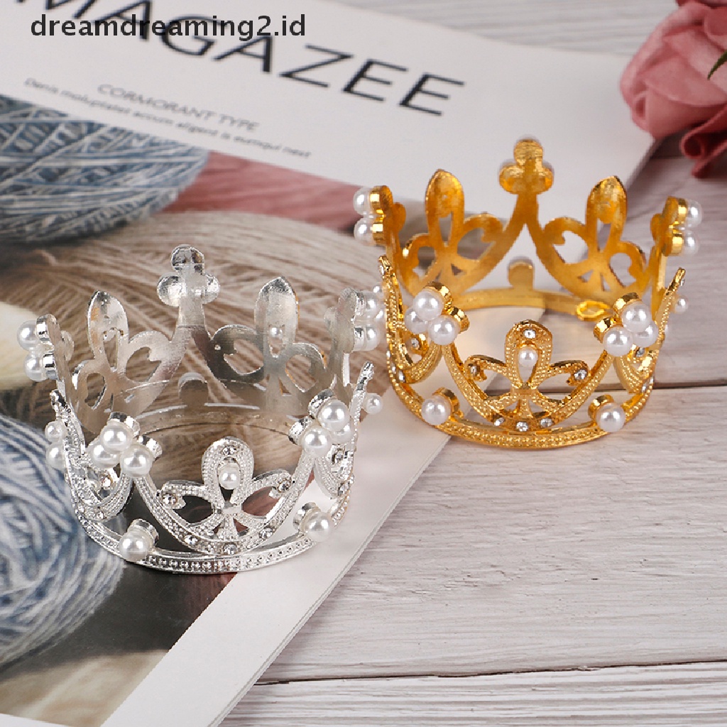 (dream) Mini Gold Crown Princess Topper Kristal Mutiara Tiara Rambut Valene Hadiah Hari.