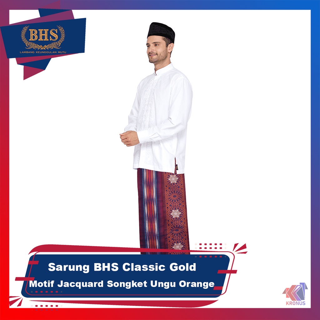 Sarung BHS Classic Gold Motif Jacquard Songket Ungu Orange