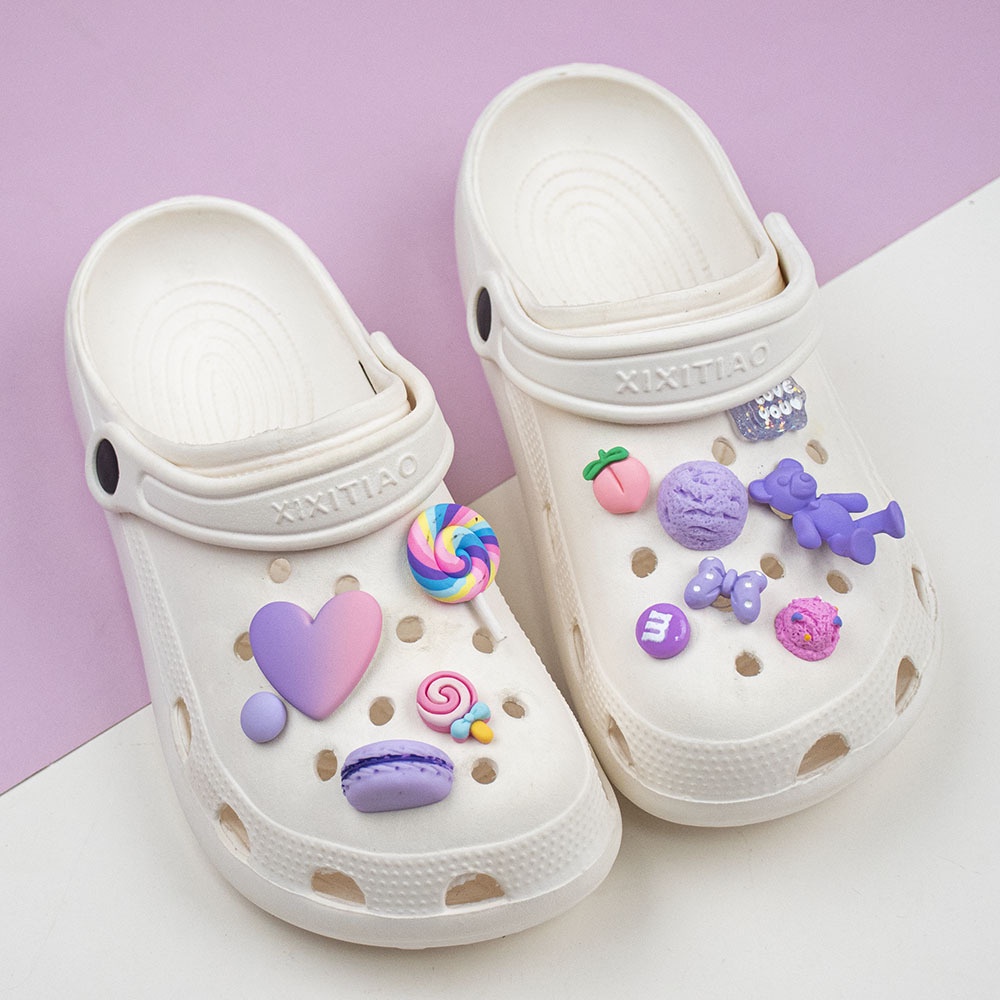 @shinydiy Crocs Jibbitz Purple Phantom Gradient Heart Button Charm【asesoris wanita｜crocs jibbitz】