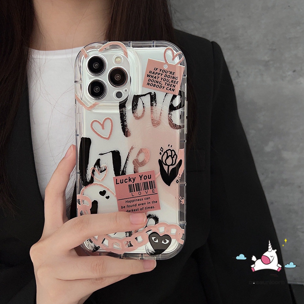 Casing Kompatibel Untuk iPhone 7plus 8plus 11 14 13 12 Pro MAX 6 6S 7 8 Plus XR X XS MAX Kartun Graffiti Love Heart Comme des Garcons Label Bunga Shockproof Lembut Airbag Clear Cover