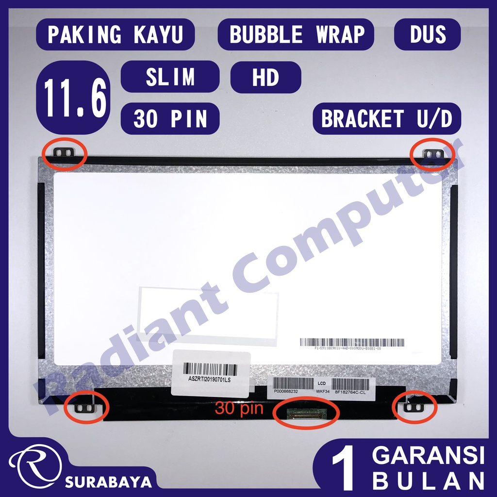 LCD LED untuk Toshiba DELL HP 11.6 Slim 30pin bracket Atas-Bawah