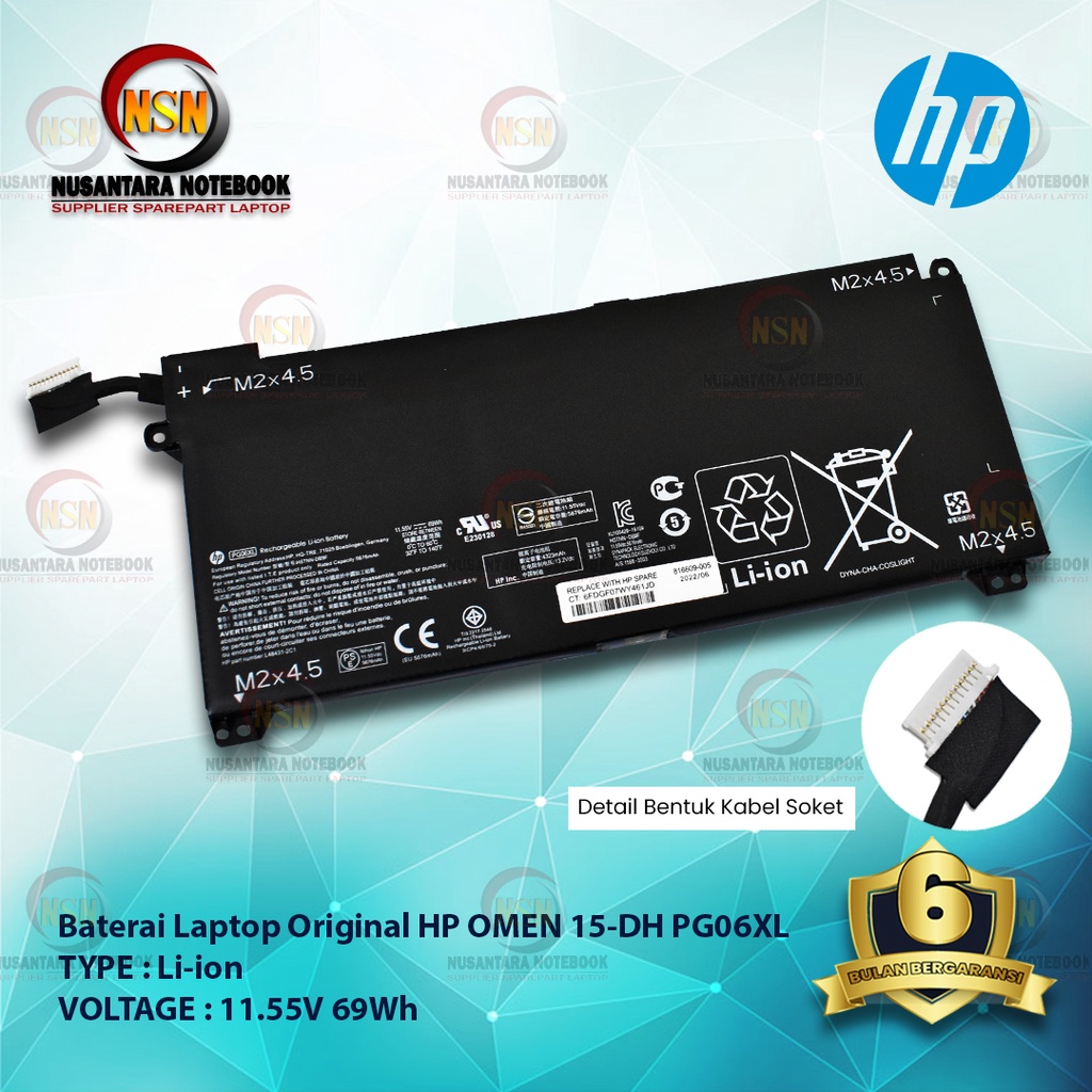 Baterai Original Laptop HP For HP OMEN 15-DH PG06XL 11.55V 69Wh