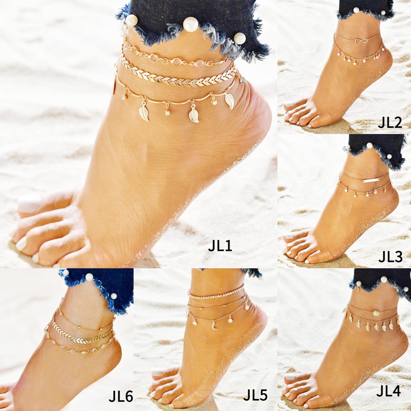 Bohemian Rumbai Gelang Kaki Inisial Gelang Kaki Wanita Multilayer Rantai Kaki Bintang Mutiara Pesona Pantai Gelang Kaki Rantai Fashion Perhiasan