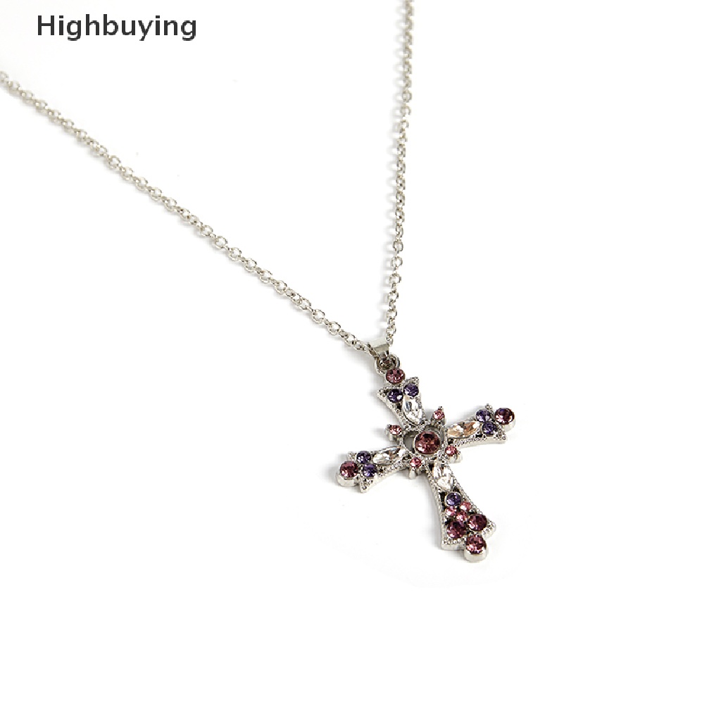 Hbid New Gothic Style Cross Necklace Pendant Warna Pink Zircon Kalung Salib Liontin Glory