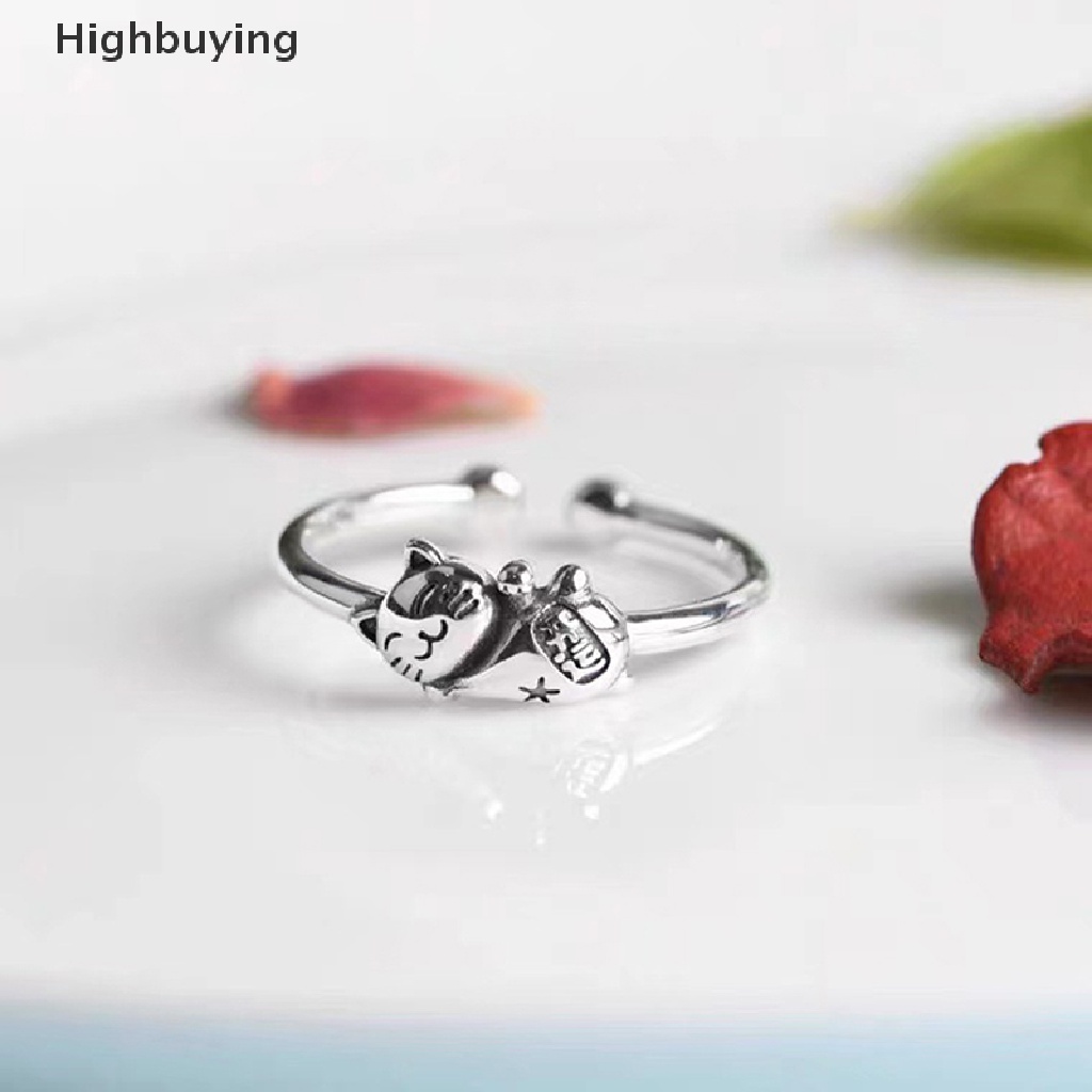 Hbid S925 Perak Fashion Kucing Lucu Pembukaan Adjustable Jari Cincin Untuk Wanita Pesta Pernikahan Halus Minimalis Valene Day Anniversary Kitty Perhiasan Glory