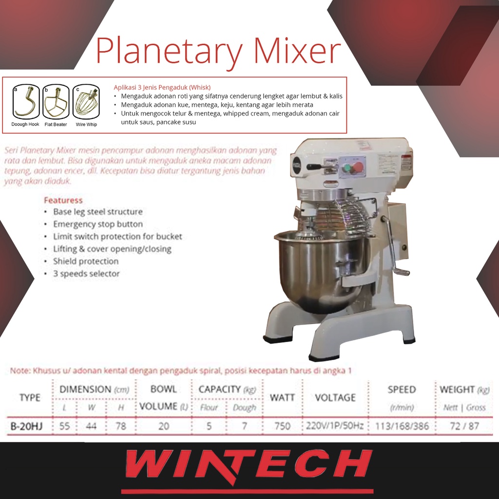 Jual PLANETARY MIXER GETRA B-20 B20 B-20HJ Mixer Roti Kue 6kg 20 Liter ...