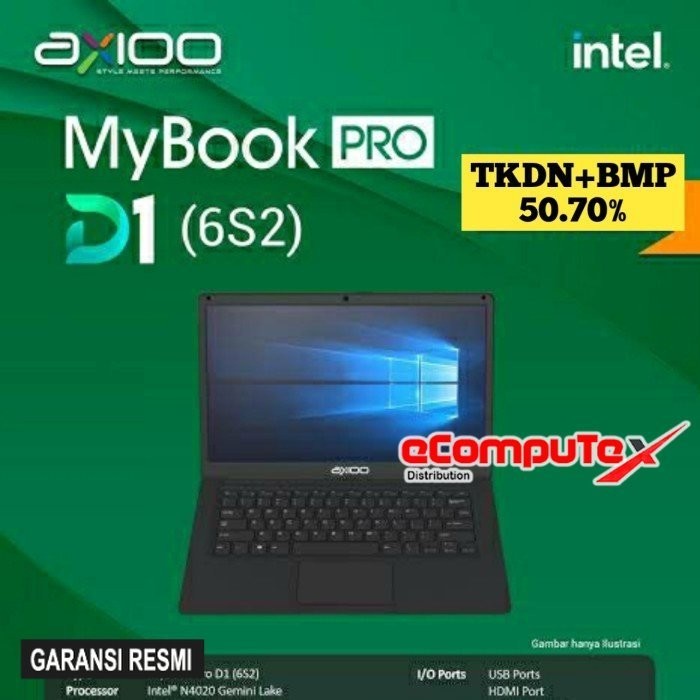 LAPTOP AXIOO MYBOOK PRO D1 (6S2) INTEL N4020 6GB 256 14&quot;HD TKDN GARANSI RESMI