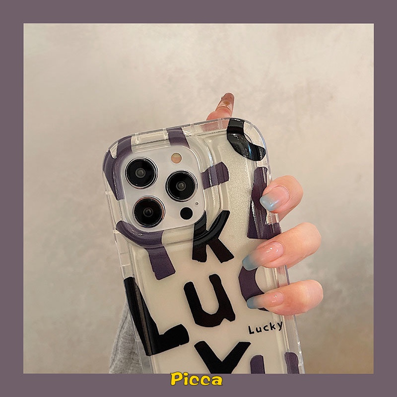 Ins Bening Airbag Shockproof Case Kompatibel Untuk IPhone 7plus 8plus 11 6 6S 7 8 Plus 14 13 12 Pro MAX XR X XS MAX Lucky Huruf Alfabet Sederhana TPU Lembut Penutup Belakang Anti Jatuh