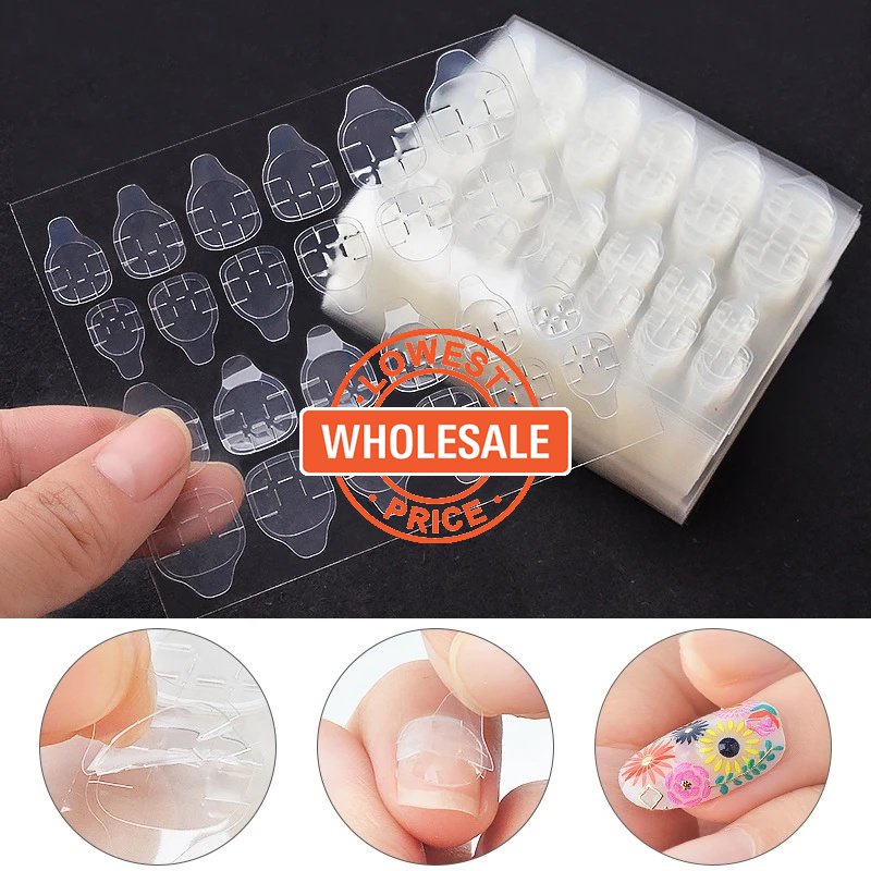 [Harga Grosir] Tips Kuku Palsu Palsu Seni Stiker 24 Pcs Kuku Palsu Dua Sisi Art Tape Perekat Lem Stiker Makeup Accesoires Alat DIY Tips Kuku Palsu Akrilik Manicure Gel