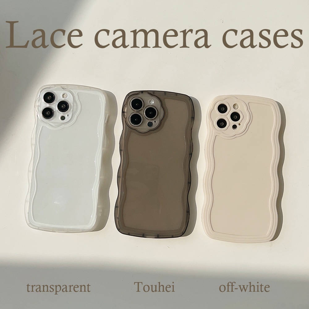 Ins Simple Hitam Krem Transparan Renda Tepi Bergelombang Silikon Case Untuk Iphone SE 2020 7 /8 Plus 14x XR XM 11 12 13 PRO MAX Casing Cover Pelindung AT0065