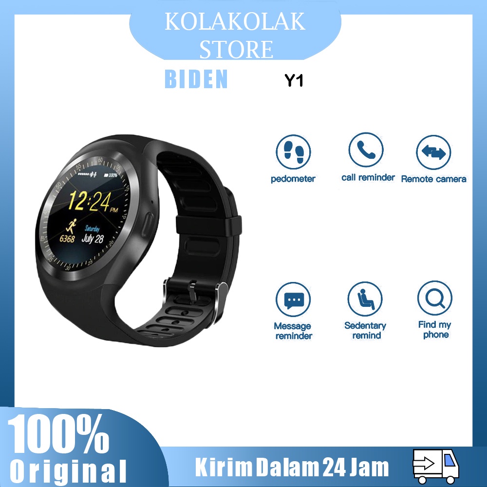 BIDEN Jam Tangan Pria/Wanita Anti Air Smart Watch Y1 Round Dial Multi-function Display Olahraga Santai Gaya Smart Watch