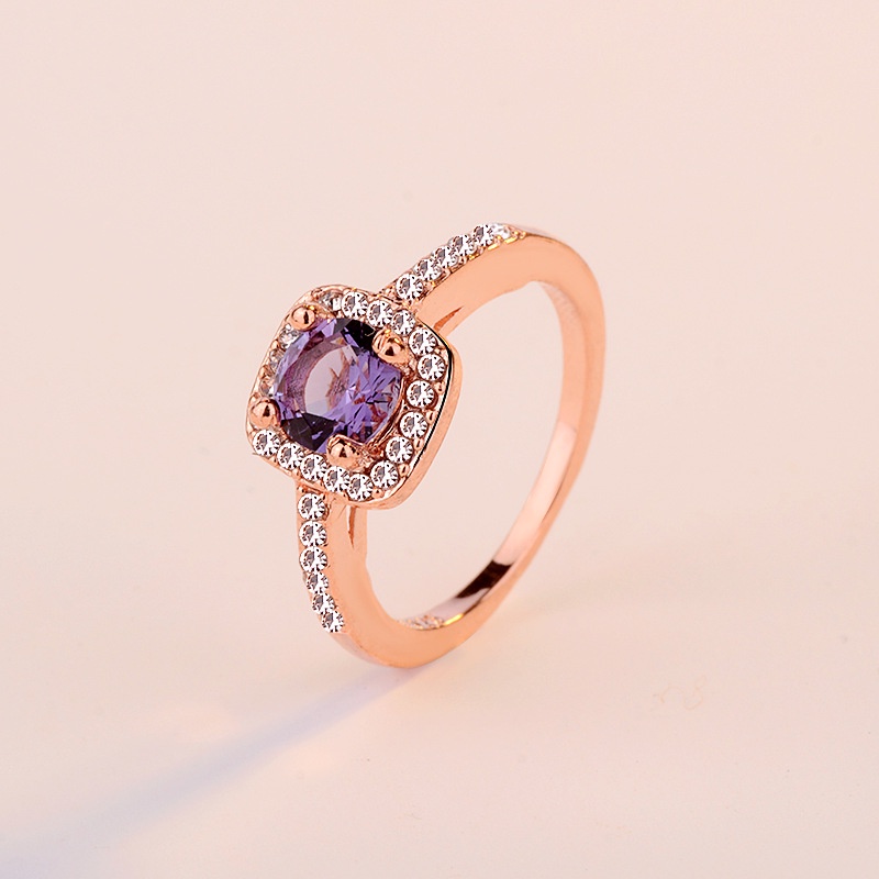 Goldkingdom Aksesoris Perhiasan Fashion Ready Stock Cincin Kawin Berlian Euro-american Ungu Pink Champagne Untuk Wanita