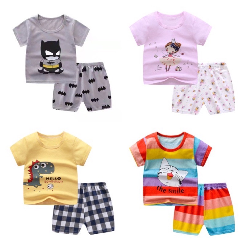 Setelan baju celana anak lengan pendek bahan katun lembut berkualitas harga grosir bisa bayar di tempat