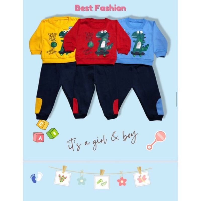 SWEATER ANAK + JOUGER DINO SKATE PARK USIA 3-12BULAN |Fashion