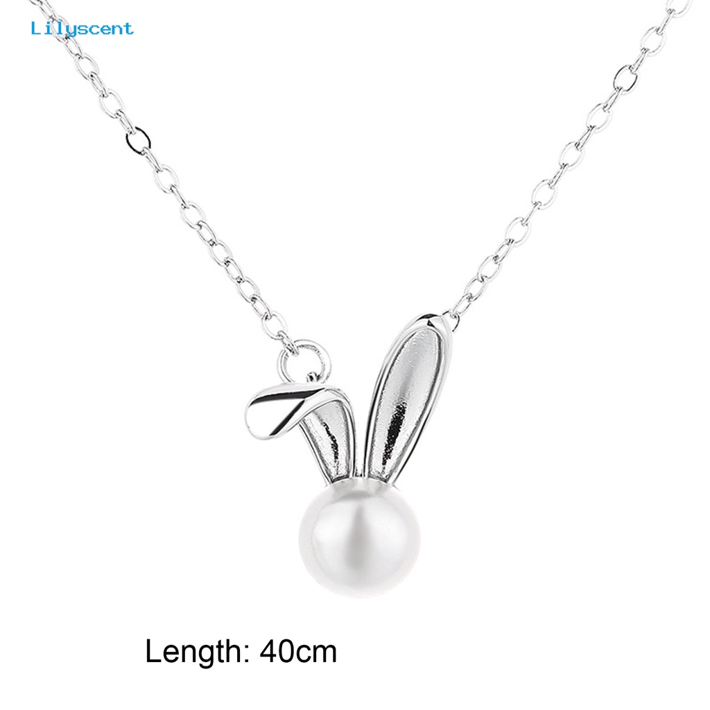 [LS] Wanita Kalung Slim Link Rantai Elegan Dainty Temperamen Hadiah Hypoallergenic Berkilau Mutiara Imitasi Kelinci Liontin Kalung Fashion Perhiasan