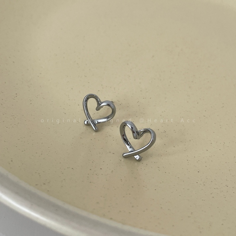 Korean Y2K Silver Heart Earrings for Women Fashion Stud Earring Hypoallergenic Jewelry Accessories