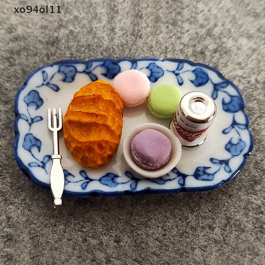 Xo1:12 Set Sarapan Miniatur Roti Macaron Dengan Nampan Rumah Boneka Dapur Makanan Set OL