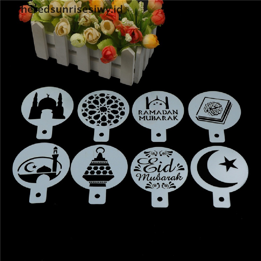 # Baju Lebaran # 8pcs/set Stensil Kue Desain Ramadhan Eid Mubarak Masjid~