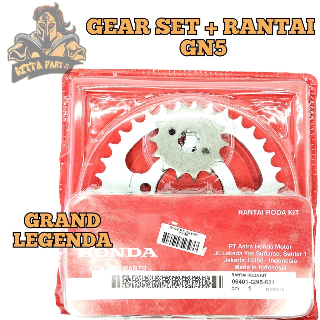 GEAR SET PLUS RANTAI HONDA GN5 KUALITAS ASLI ORIGINAL HONDA presisi kokoh tidak bunyi atau berisik awet dan dijamin mantap GRAND LEGENDA