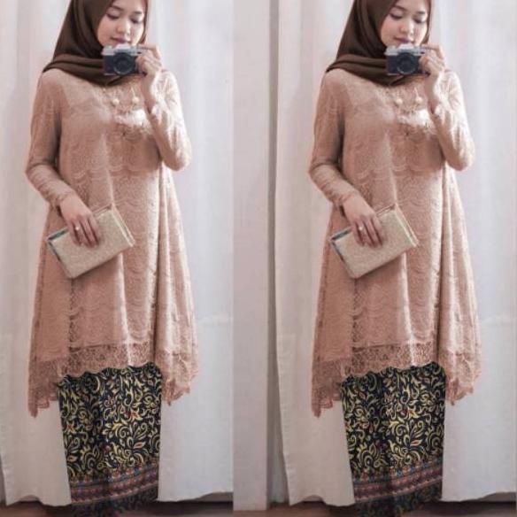 ◘ ELDE 12 - PROMO safitri set tunik LD 110cm brukat lapis furing pjg 82cm + rok batik silk ™
