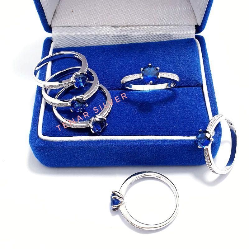 CINCIN SILVER 925 MATA ZIRCONIA BIRU / CINCIN PERAK WANITA 925 LAPIS EMAS PUTIH