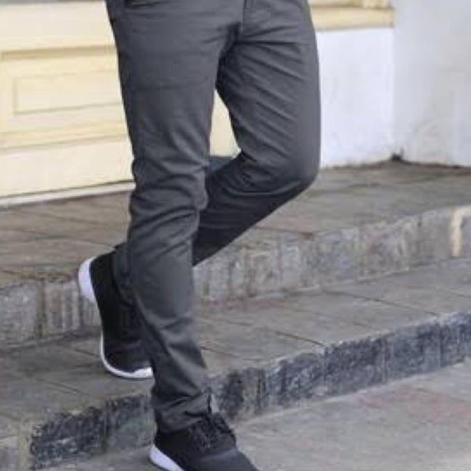 ✥ Celana panjang pria / Celana Baru Lebaran Pria Cowo Cowok Slimfit Pensil Streach Melar Ngaret Abu 