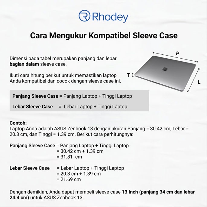 Rhodey Sleeve Case Laptop Macbook with Pouch Tempat Penyimpanan Leptop Case  Pelindung Aman Nyaman Berkualitas