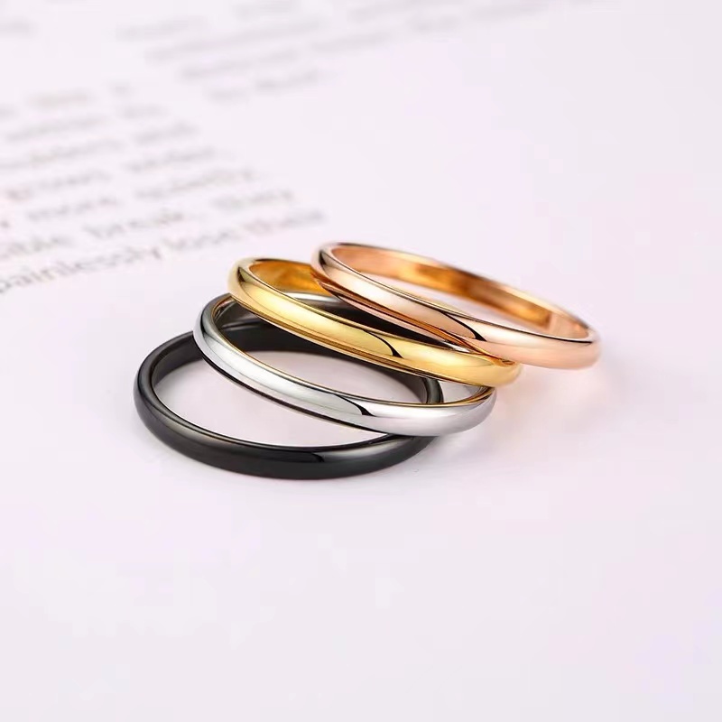 Cincin Bahan Titanium Steel Lapis Emas 18K | Cincin Glossy Polos Bahan Stainless Steel | Cincin Tipis Untuk Hadiah