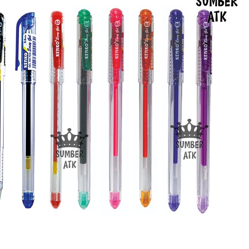 

LANGSUNG BELI ✤ GEL PEN Easy Gel 0.5 mm 12 PCS 1 LUSIN KENKO Pulpen Hitam , Biru , Merah , Orange , Violet , Green , Pink , Purple..