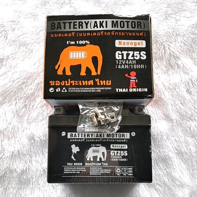 Aki motor gajah GTZ5S 12V4AH supra 125 beat vario mio j vixion blade revo absolute ori THAI ORIGIN
