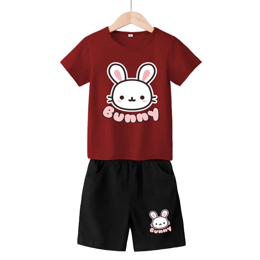 Baju Stelan 3/4 Anak Bunny Cowok Cewek  Usia 1 - 4 Tahun Celana Pendek Harian