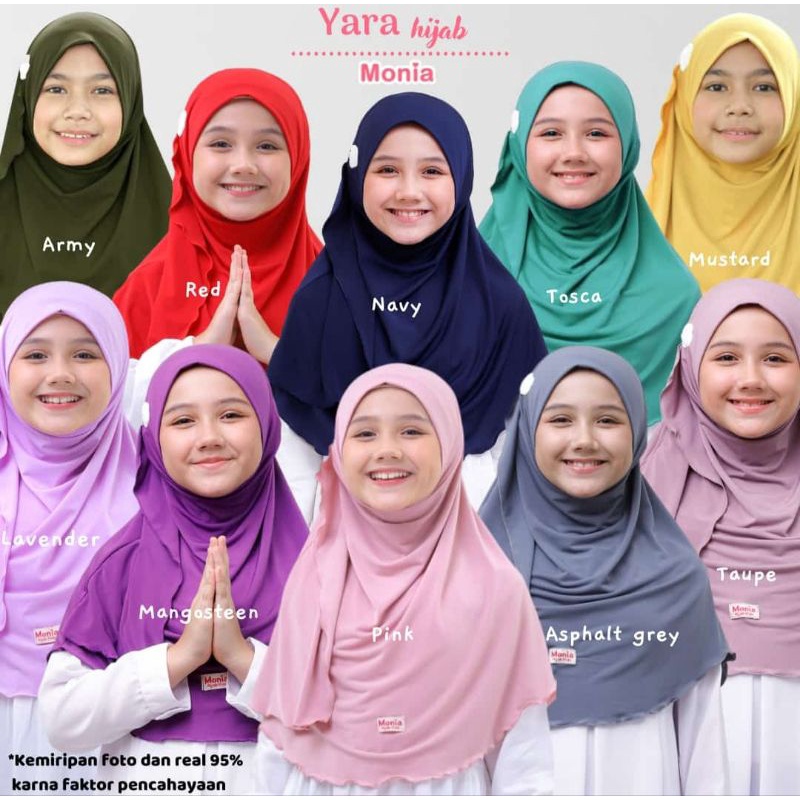 Best Seller Yara Hijab by Monia Hijab Kids size L (6-10th)  | Hijab instant terlaris | Jilbab Anak Instant