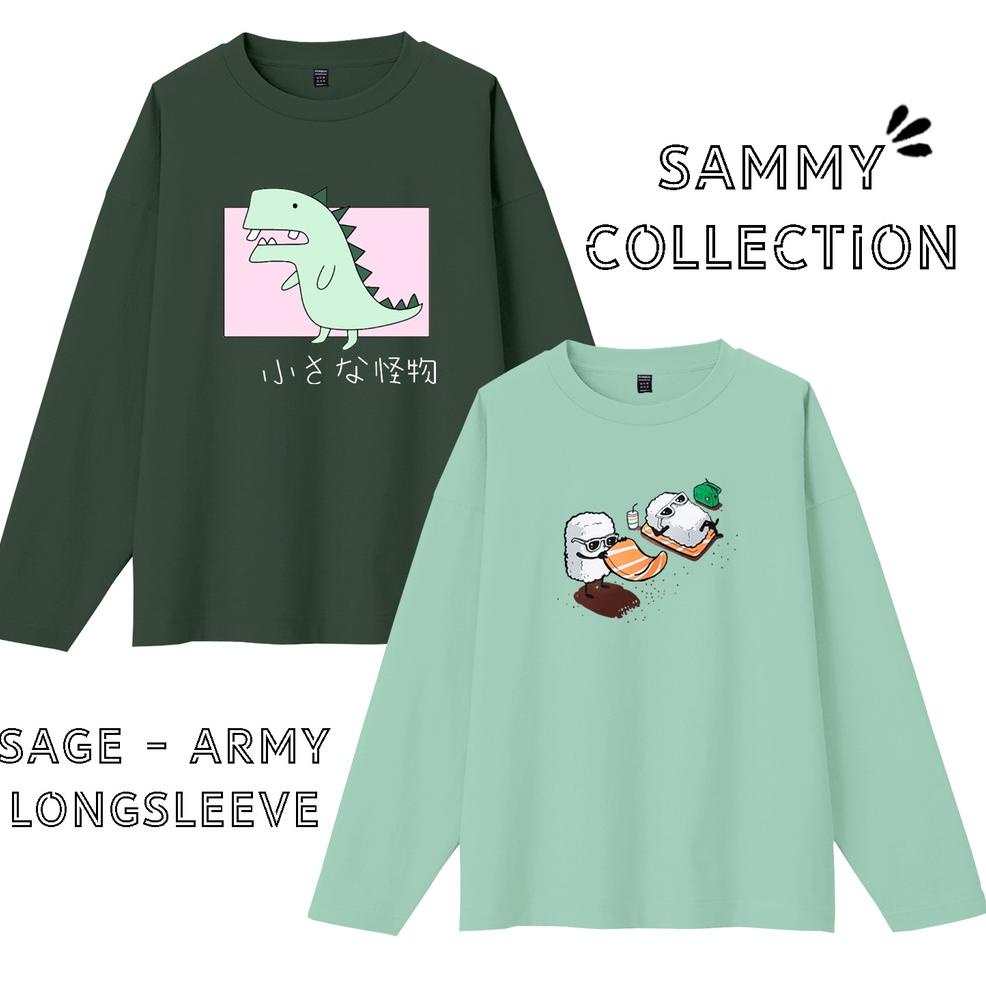 Paling Dicari ELLIPSESINC Kaos Oversize Wanita Lengan Panjang Sage Green X Army Green