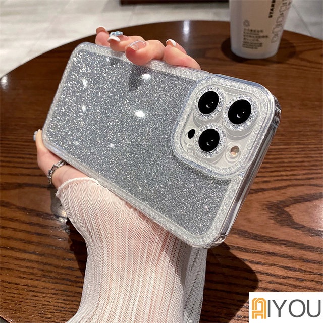 IPHONE Casing Berlian Bling Glitter Mewah Untuk Iphone14 13 11 12 Pro XR X XS Max7 8 Plus Lembut Transparan Shockproof Bumper Sequin Cover