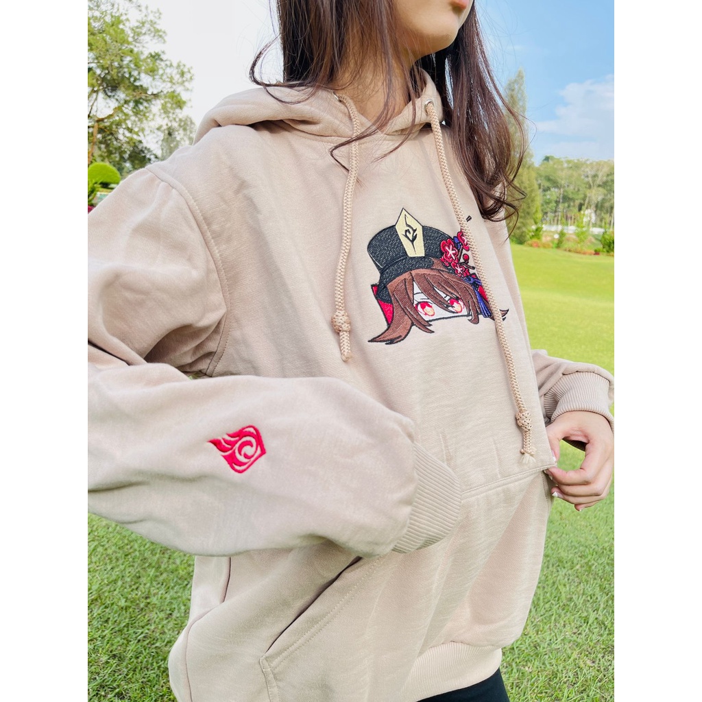 Hoodie Hu Tao Eyes Embroidery Cream Anime Gaming Genshin Impact Premium Unisex