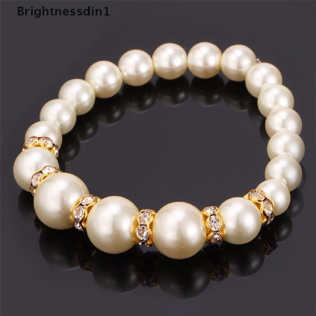 [Brightnessdin1] 3in1 Set Elegan Simulasi Mutiara Kalung Anting Gelang Panjang Kalung Wanita Pengantin Pernikahan Perhiasan Hadiah Butik