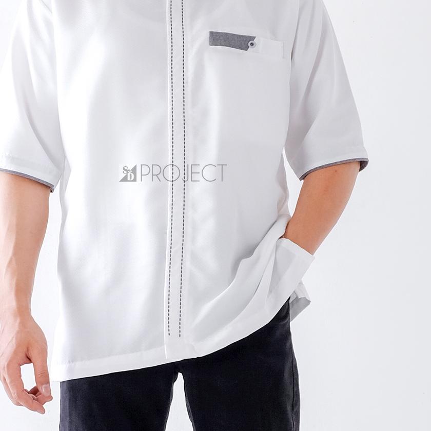 ✱ Baju Koko Poli Katun Bordir Lengan Pendek Ukuran M L XL XXL 3XL 4XL - Putih Tulang ➼