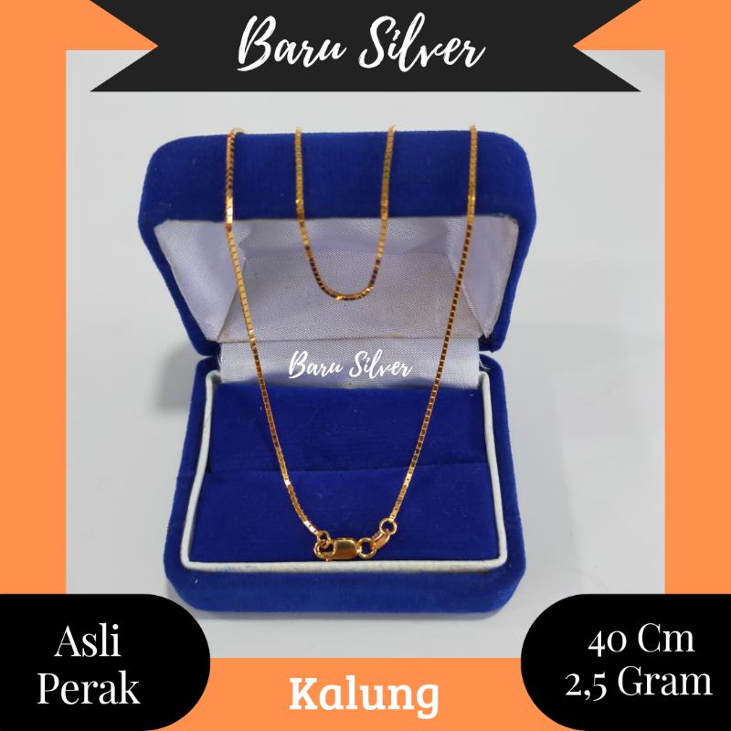Kalung Itali Kaca 2,5 Gram, Sepuh Emas Kuning, Perak 925