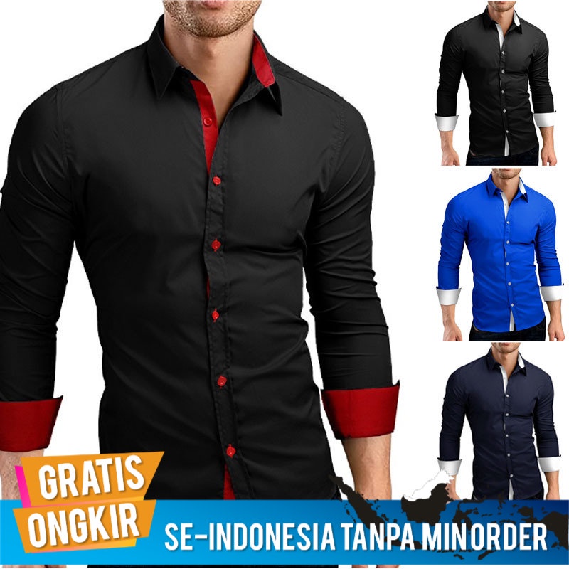 Kemeja Korea Kerja Pria Lengan Panjang Import Langsung