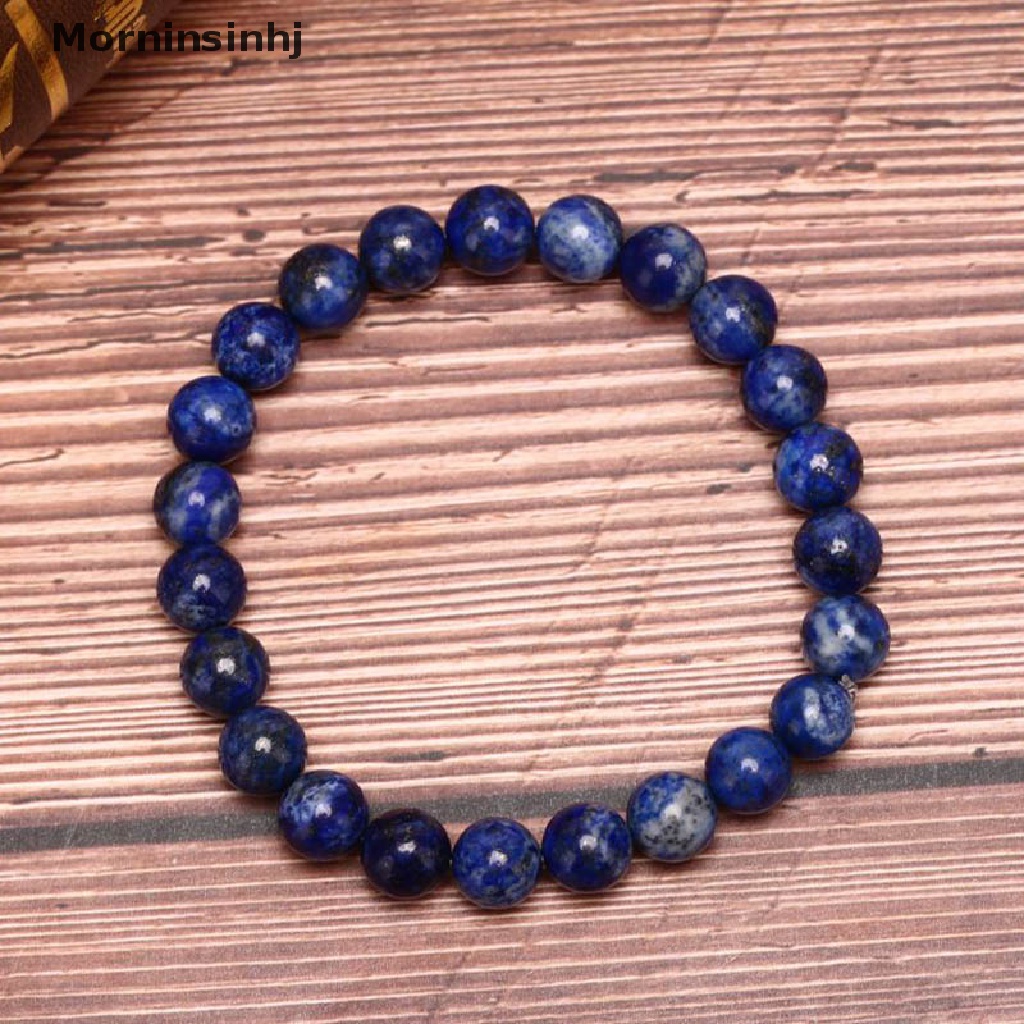 Mornin Natural 8mm Lapis Lazuli Beads Gelang Unisex Elastis Bangle Perhiasan Hadiah id